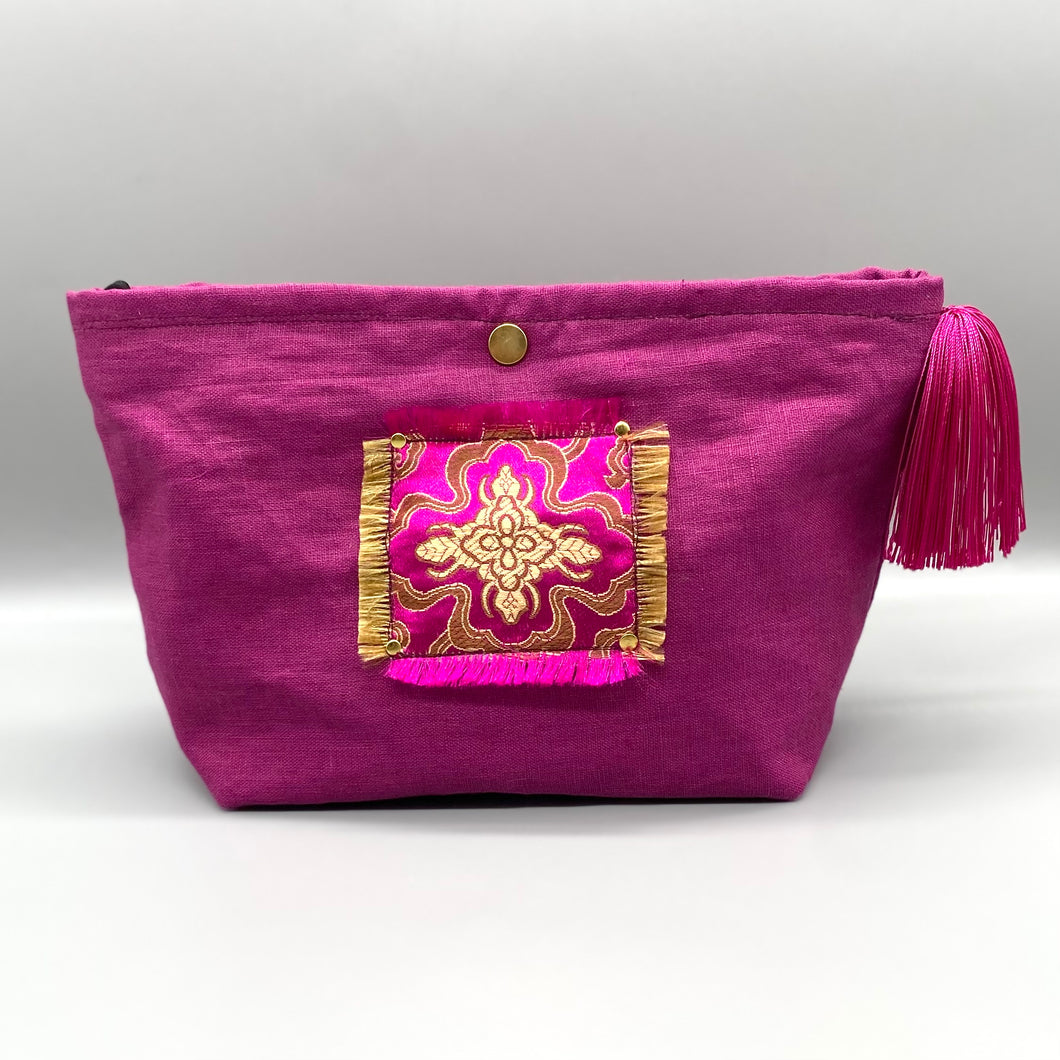 Magenta pink Linen pouch