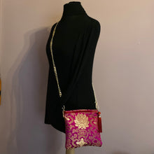 Load image into Gallery viewer, Magenta pink &amp; gold vintage silk red tassel chain crossbody bag
