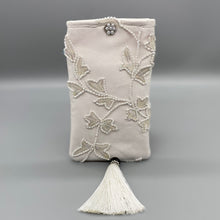 Load image into Gallery viewer, Vintage white silk and hand beaded small pouch with tassel
