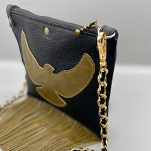 Load image into Gallery viewer, Leather fringed open winged dove crossbody bag
