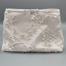 Load image into Gallery viewer, Vintage white silk and hand beaded pouch bag
