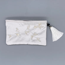 Load image into Gallery viewer, Vintage white silk and hand beaded clutch purse bag
