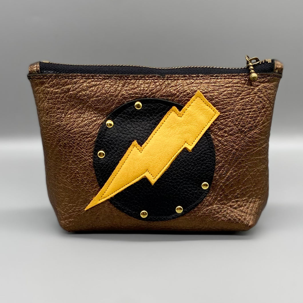 Metallic leather lightning bolt pouch