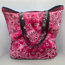 Load image into Gallery viewer, Pink/blue bandana print tote
