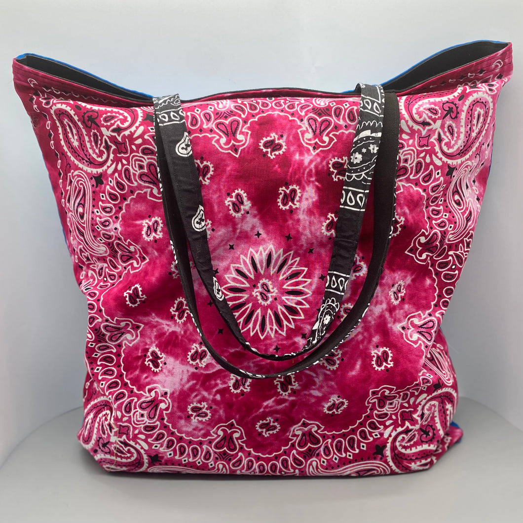 Pink/blue bandana print tote