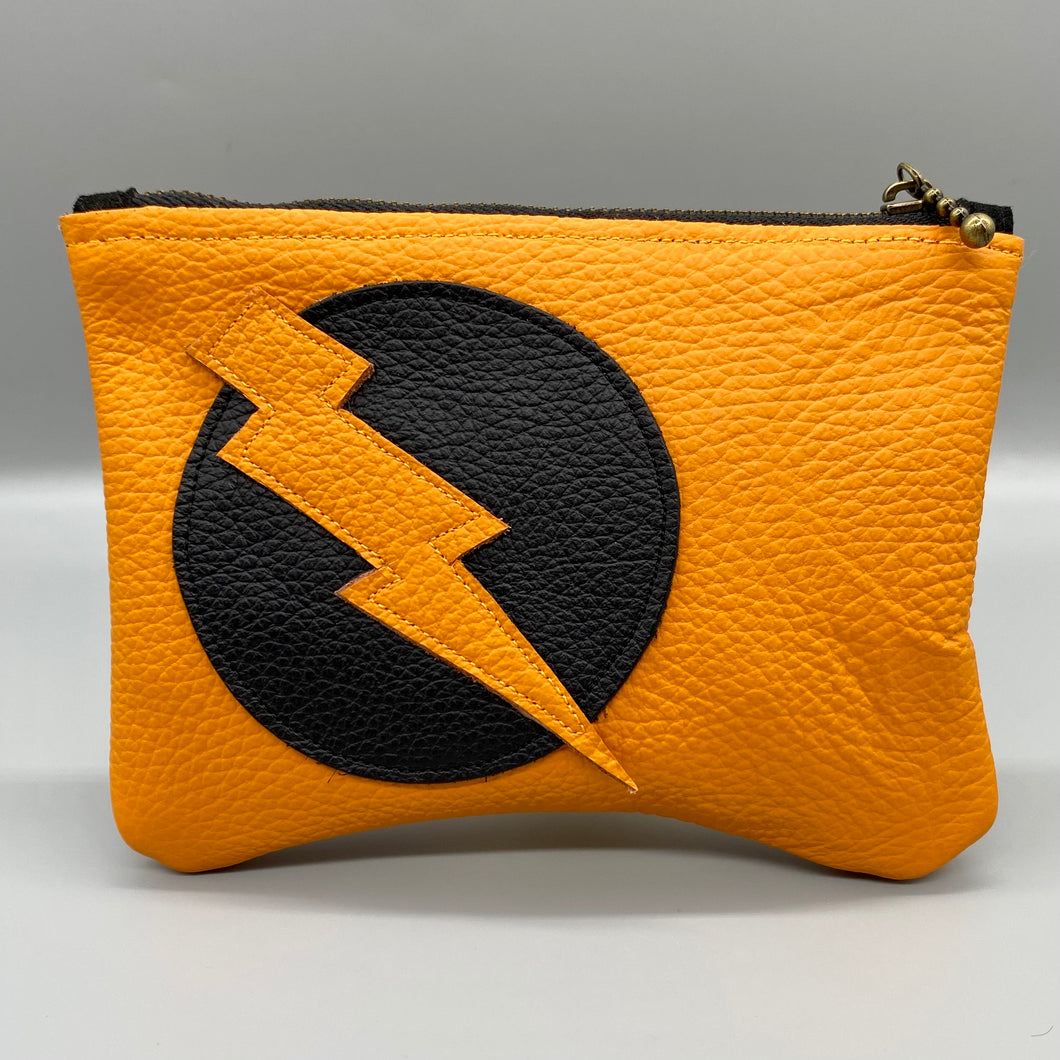 Orange leather lightning bolt pouch