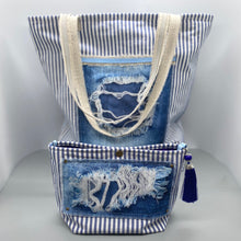 Load image into Gallery viewer, Blue and white stripe tote
