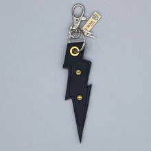 Load image into Gallery viewer, Black leather lightning bolt Key/bag charm
