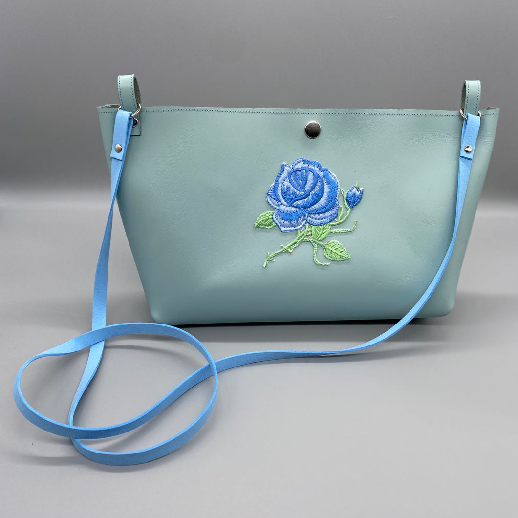 Pale blue sapphire rose vegan bag