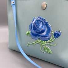 Load image into Gallery viewer, Pale blue sapphire rose vegan bag
