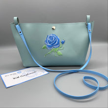 Load image into Gallery viewer, Pale blue sapphire rose vegan bag
