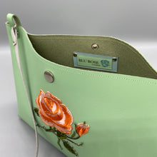 Load image into Gallery viewer, Pale green orange rose vegan leather bag
