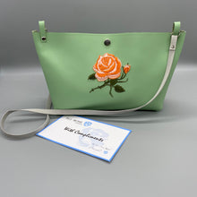 Load image into Gallery viewer, Pale green orange rose vegan leather bag
