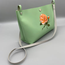 Load image into Gallery viewer, Pale green orange rose vegan leather bag
