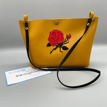 Load image into Gallery viewer, Mustard yellow red rose vegan bag
