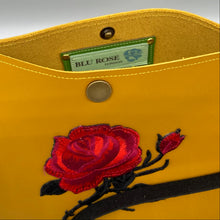 Load image into Gallery viewer, Mustard yellow red rose vegan bag
