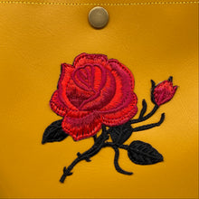 Load image into Gallery viewer, Mustard yellow red rose vegan bag
