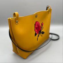 Load image into Gallery viewer, Mustard yellow red rose vegan bag
