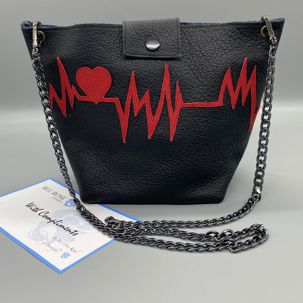 Black leather / red leather heartbeat bag