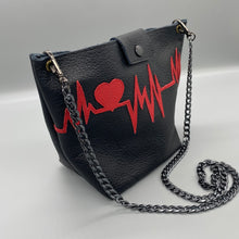 Load image into Gallery viewer, Black leather / red leather heartbeat bag
