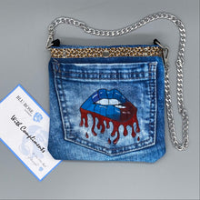 Load image into Gallery viewer, Hand painted digital denim lip bag
