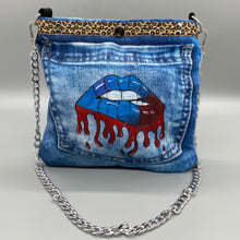 Load image into Gallery viewer, Hand painted digital denim lip bag
