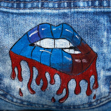 Load image into Gallery viewer, Hand painted digital denim lip bag
