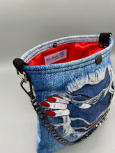 Load image into Gallery viewer, Hand painted digital denim hidden face bag
