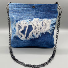 Load image into Gallery viewer, Hand painted digital denim &#39;God save the Queen&#39; bag
