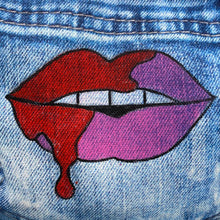 Load image into Gallery viewer, Hand painted digital denim lip drip bag
