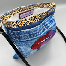 Load image into Gallery viewer, Hand painted digital denim lip drip bag
