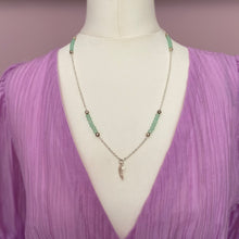 Load image into Gallery viewer, Pale green frosted bead and sterling silver angel wing necklace
