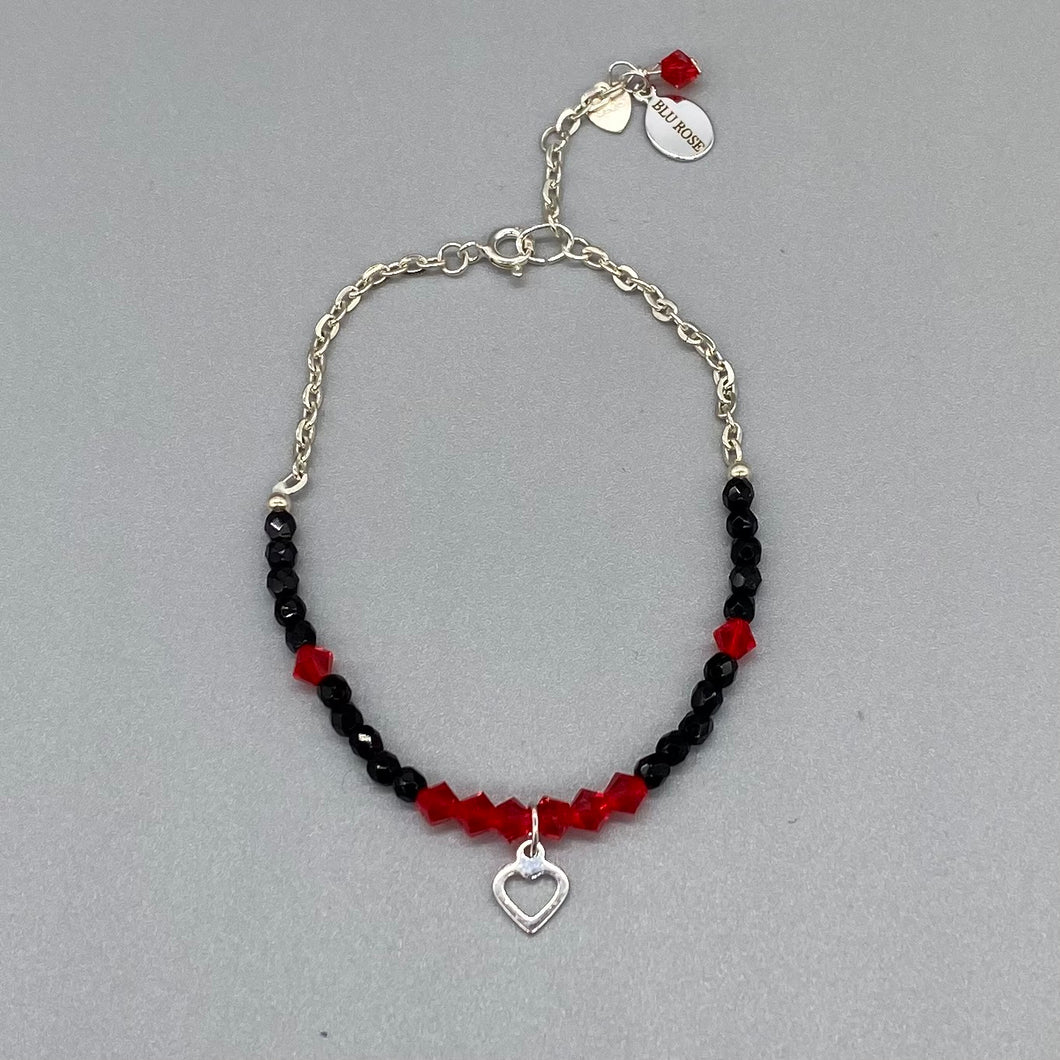 Silver and bead open heart bracelet