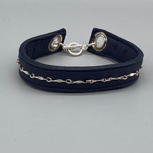 Load image into Gallery viewer, Navy blue leather &amp; sterling silver bracelet
