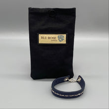 Load image into Gallery viewer, Navy blue leather &amp; sterling silver bracelet
