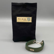 Load image into Gallery viewer, Khaki army green leather and silver &#39;Love&#39; bracelet
