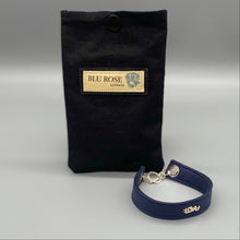 Load image into Gallery viewer, Navy blue leather and sterling silver &#39;Love&#39; bracelet
