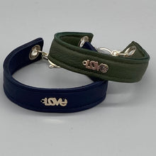 Load image into Gallery viewer, Khaki army green leather and silver &#39;Love&#39; bracelet
