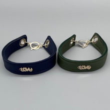 Load image into Gallery viewer, Navy blue leather and sterling silver &#39;Love&#39; bracelet
