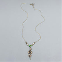 Load image into Gallery viewer, Antique silver snake green bead necklace
