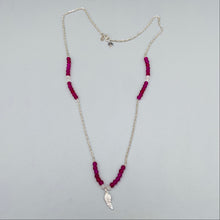 Load image into Gallery viewer, Dark pink frosted bead and sterling silver angel wing necklace
