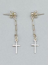 Load image into Gallery viewer, Sterling silver cross drop earrings
