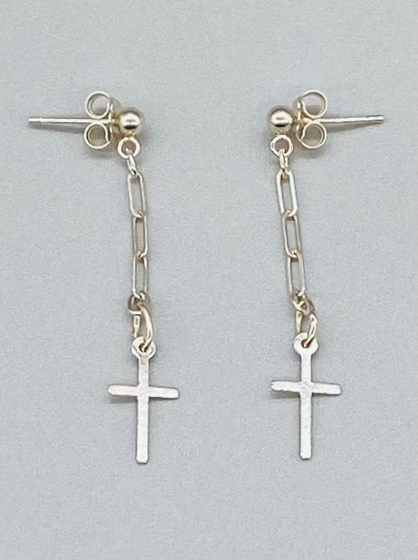 Sterling silver cross drop earrings