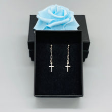 Load image into Gallery viewer, Sterling silver cross drop earrings
